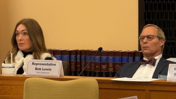 Republican Reps. Kristey Williams, left, and Bob Lewis, right, both pointed to classroom content at state universities referencing diversity, equity and inclusion that they say should not be taught.