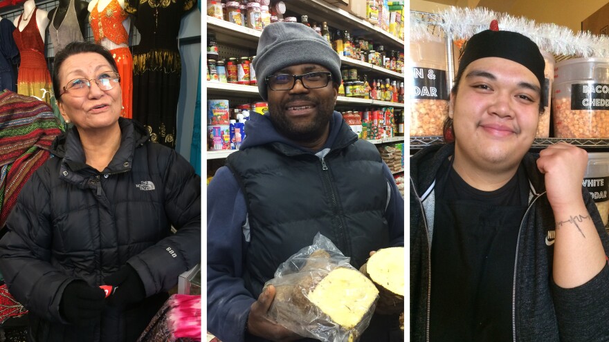 These three "new Canadians," as immigrants are called in Canada, have made Toronto their home. They work or own a business at Kensington Market. (Left) Dolkar Tsering was born in Tibet and grew up in Nepal. (Center) Michael Thomas came from Jamaica to reunite with family in 1987. (Right) Wynnona Yumol came to Canada from the Philippines with her parents when she was 2 years old.