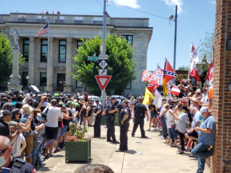 Statue defenders and anti-racists went face to face in Graham on July 11.