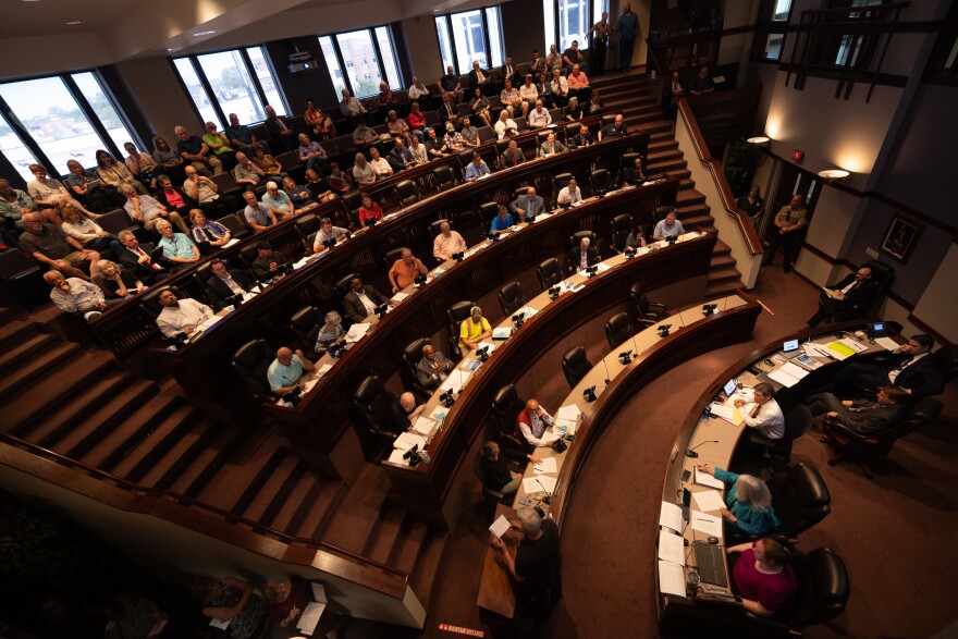 Inside a Madison County Board meeting on April 17, 2024, where the board voted in favor of a referendum on whether or not to allow a symbolic vote for Madison County to secede from Cook County and the state of Illinois.