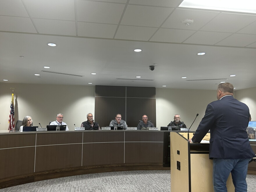 Mesabi Metallics CEO Joe Broking gives a production update to the Itasca County Board on Sept. 15, 2026.