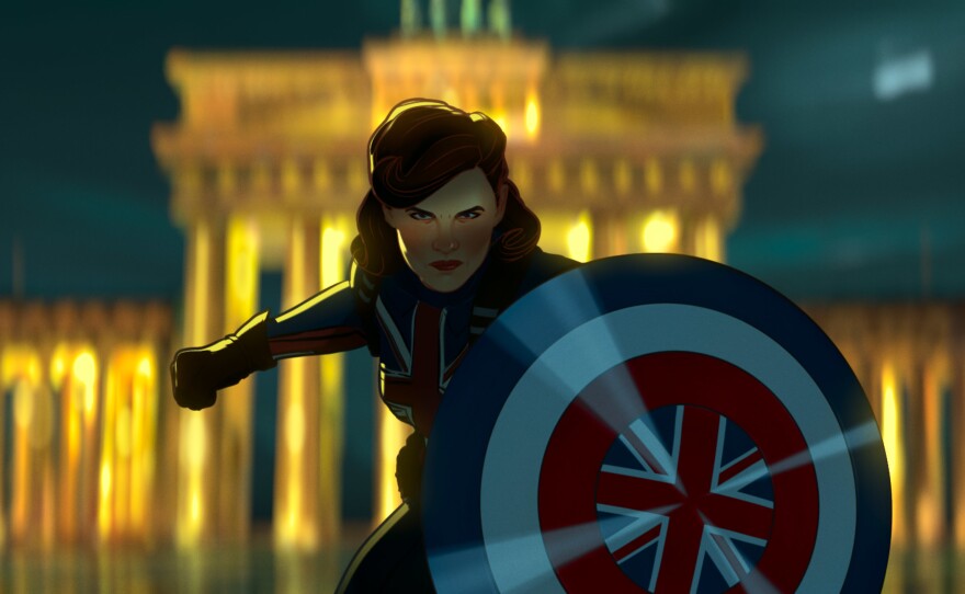 Peggy Carter (voiced by Hayley Atwell) takes up the shield in <em>What If...?</em>