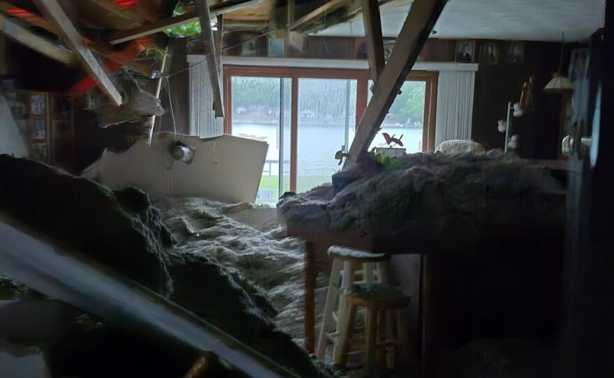 A home near Lake George in Lincoln Township suffered damage after a tree fell on its roof on Wednesday, June 10th, 2026.