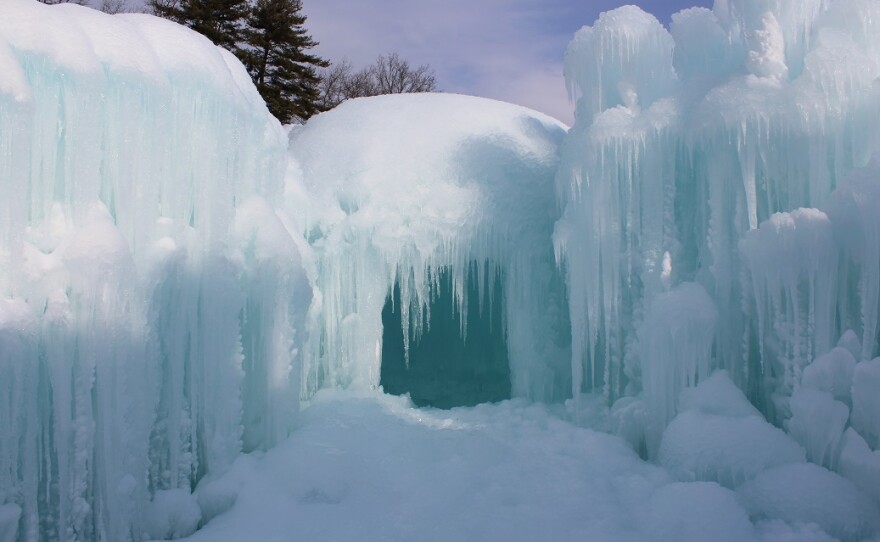 Workers are constructing the ice castle in Lake George Village that opens on January 23rd. 