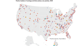 A map of author's analysis data showing concierge and direct primary care clinics. Authors note that some practices that met the definition of concierge or direct primary care might not have been listed due to of awareness of the directory used, voluntary exclusion, or differing interpretations of model definitions.