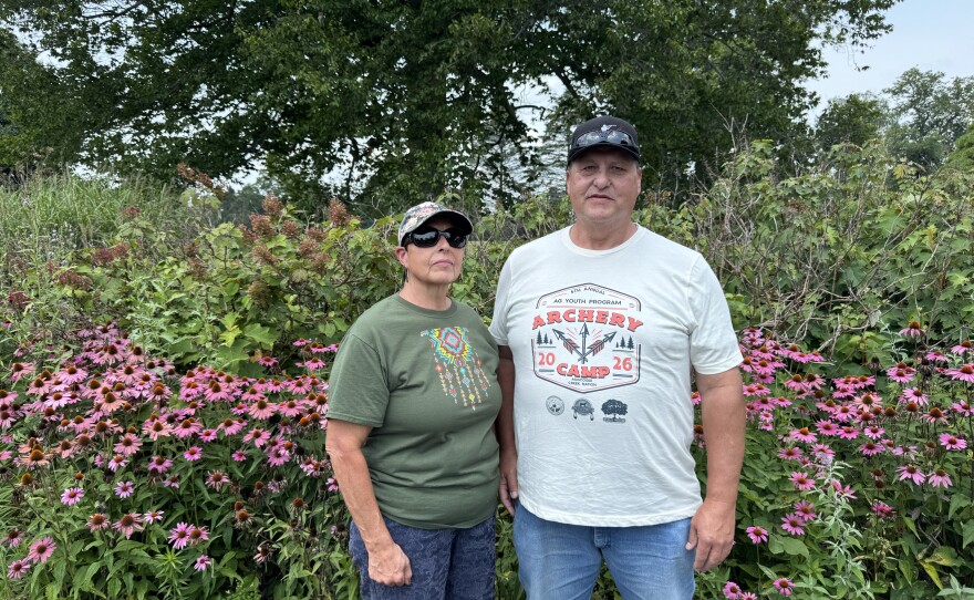 Clint Kissee pictured with his sister Dana Hayworth. For both of them, it was the first time seeing the Octagon Earthworks without its golf course dressings.
