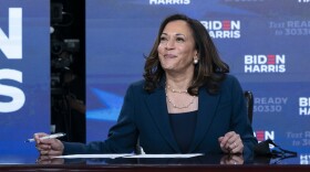 Kamala Harris looks up