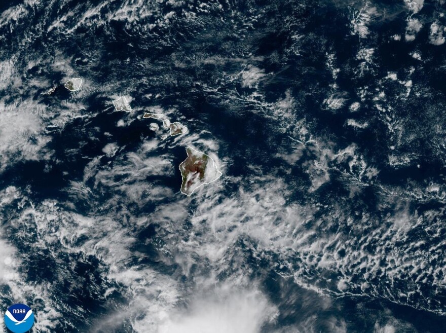 Satellite imagery shows Hawaiʻi on the morning of Monday, August 24, 2026.