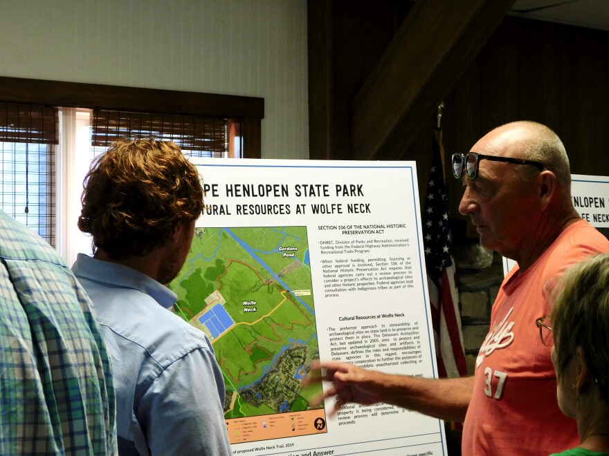 Members of the public engage with Delaware Department of Natural Resources and Environmental Control staff on proposed infrastructure projects at Cape Henlopen State Park on Wednesday in Lewes, DE.