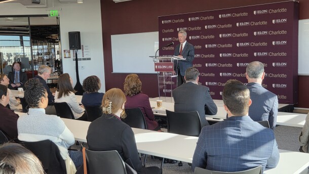 Burney Jennings, the chair of the Elon University Board of Trustees, at a recent event announcing a new law school in Charlotte.