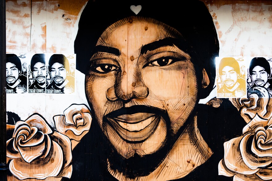 A mural at 17th Street and Telegraph Avenue in downtown Oakland memorializes Oscar Grant in 2010.