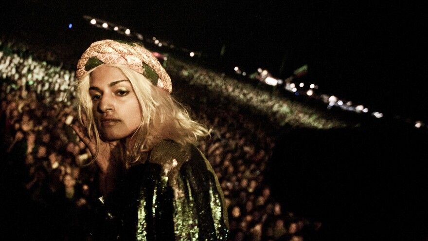 The life of Matangi Arulpragasam, best known as M.I.A., is examined in the new documentary <em>Matangi/Maya/M.I.A. </em>Here, she performs in Denmark in 2011.