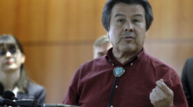 Democratic New Mexico state Sen. Pete Campos of Las Vegas, N.M., presents a plan to increase annual general fund spending for the No. 2 oil production state in the nation, amid uncertainties about future federal support for Medicaid health care, in Santa Fe, N.M., on Wednesday, Jan. 15, 2025. (AP Photo/Morgan Lee)
