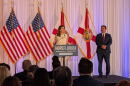 First Lady Casey DeSantis and Gov Ron DeSantis at a May 20, 2025, Hope Florida press conference in Tampa.