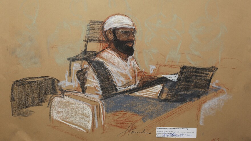 Hawsawi appears in this courtroom sketch during his arraignment as an accused Sept. 11 co-conspirator at the U.S. military court in Guantánamo Bay, Cuba, on May 5, 2012.