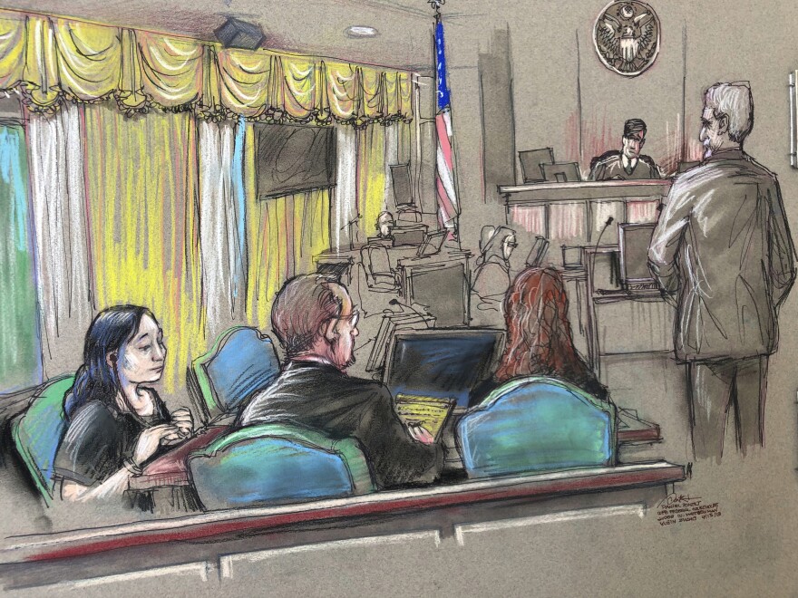 Yujing Zhang, pictured left in the court sketch, maintained that she was visiting Mar-a-Lago to attend an event promoting China-U.S. relations.