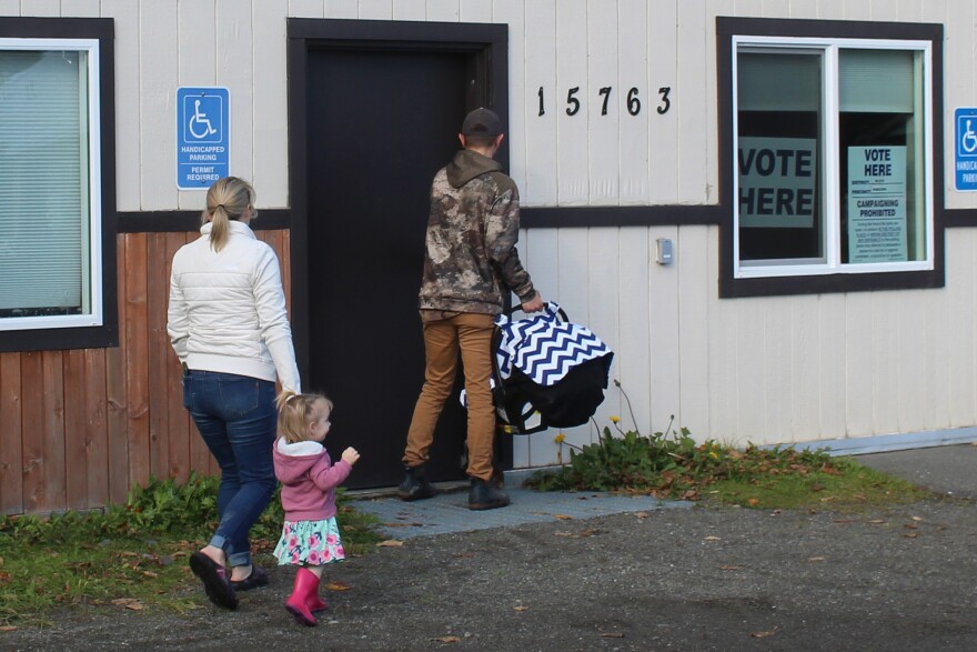 People enter Ninilchik's polling location on Tuesday, Oct. 7, 2025 in Ninilchik, Alaska.
