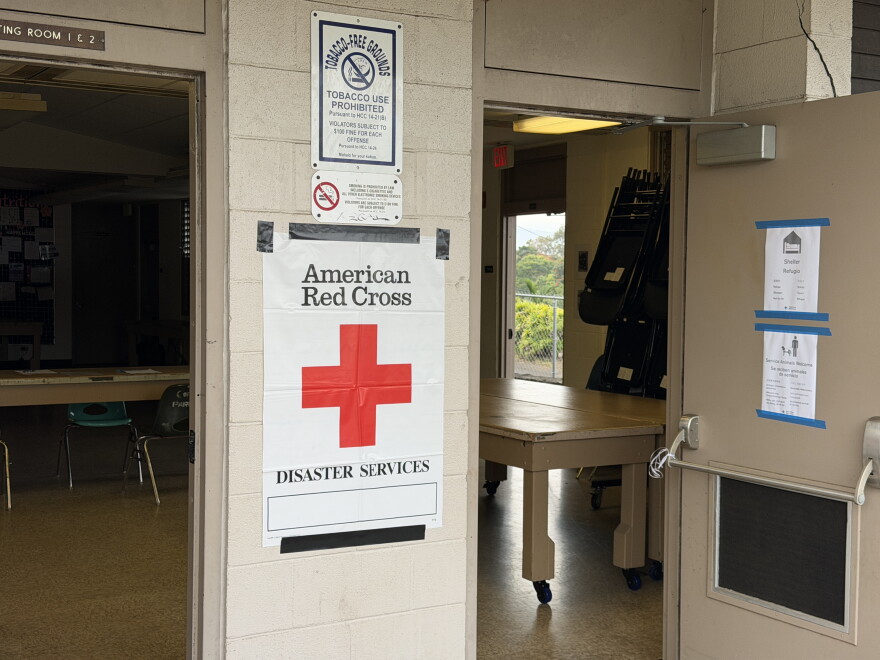 The American Red Cross set up at the Sgt. Rodney J.T. Yano Memorial Hall in Captain Cook, Hawaiʻi Island on Friday, Sept. 25, 2026.