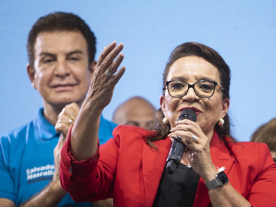 Xiomara Castro, celebrates her victory during general elections on November 28, 2021 in Tegucigalpa, Honduras.