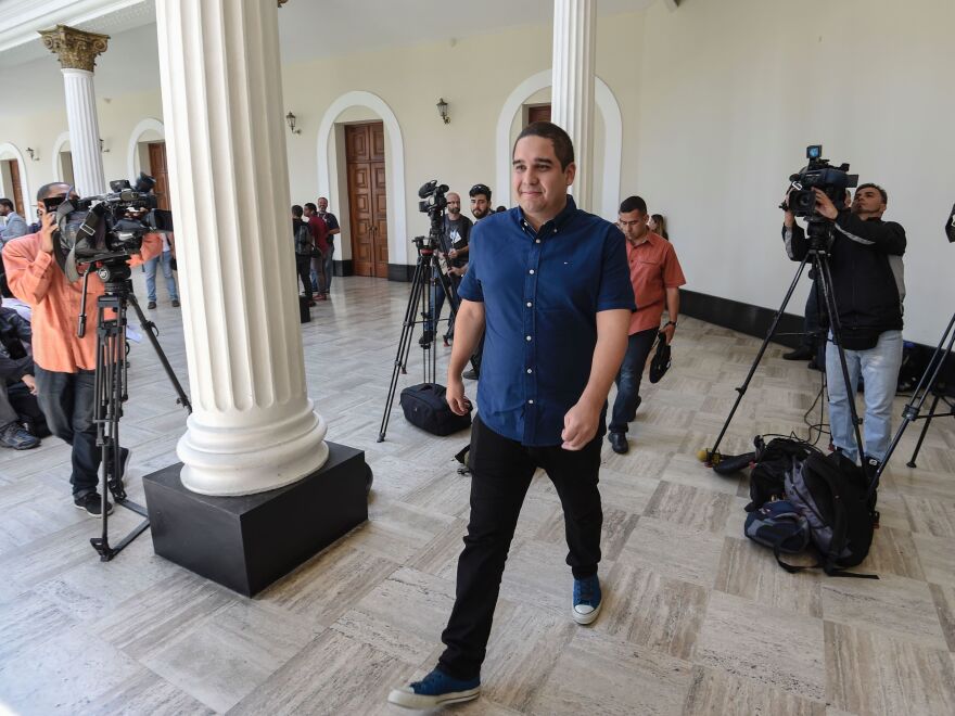 Nicolás Maduro Guerra, son of Venezuelan President Nicolás Maduro, walks before a session of the Venezuelan Constituent Assembly's in Caracas on Aug. 8, 2017.