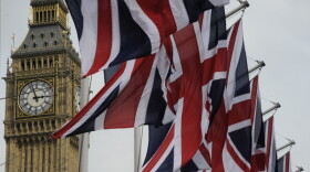 British Union Jack flags fluttered in the wind next to Big Ben, in London, on Thursday (April 28, 2011).