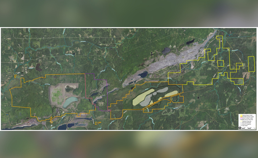 A map of NewRange's project area, including the mine and processing plant.