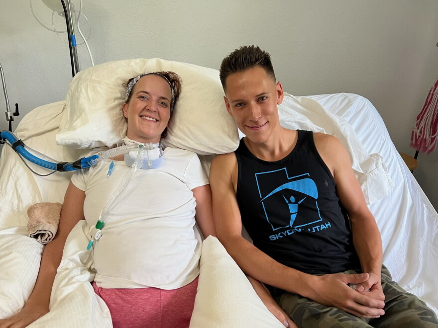 Gabe Reilly and Becca Critchfield in August 2022. He saved her life from injuries she sustained in a skydiving accident about a year before.