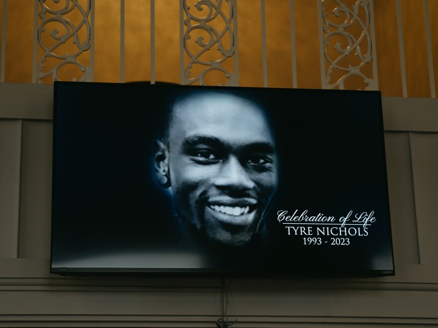 A photo of Tyre Nichols from a celebration of his life on February 1, 2023 in Memphis, Tennessee.