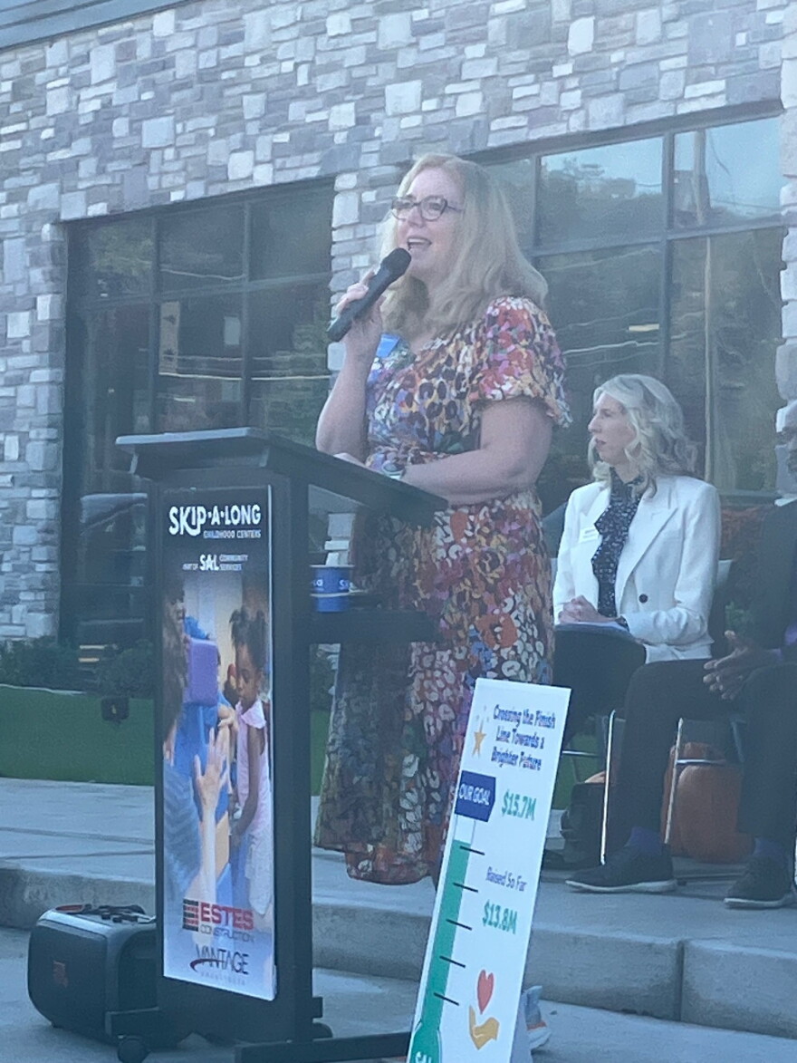 Marcy Mendenhall speaking at Thursday's ribbon-cutting ceremony.