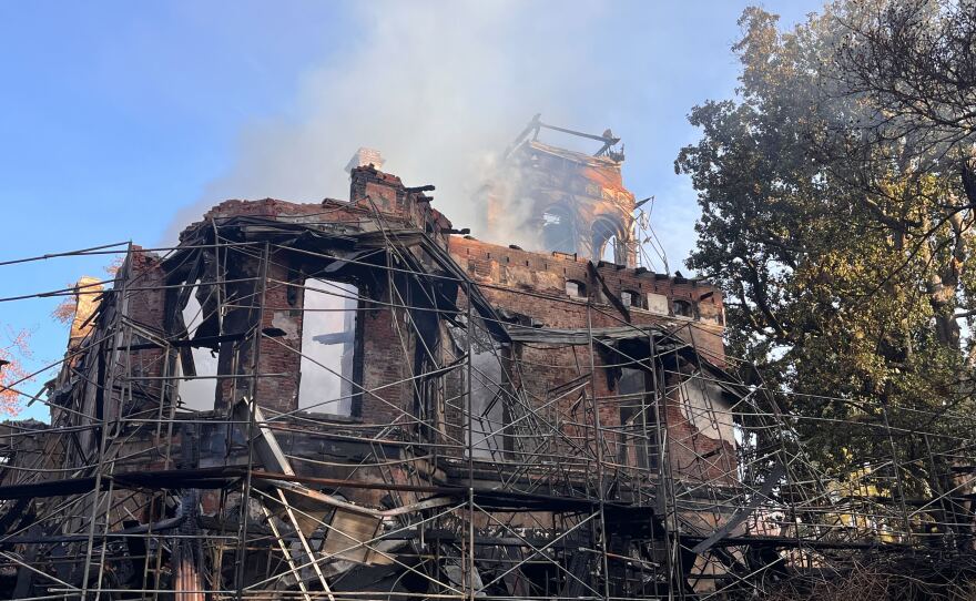 Bidwell Mansion after the fire in Chico, Calif on Dec. 11, 2024.