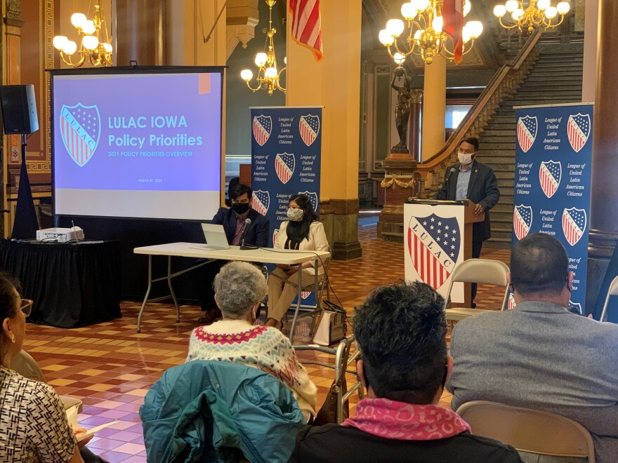 Cristina Muñoz De La Torre (table, left) helped emcee LULAC's Day on the Capitol in March. LULAC leadership announced its policy priorities at the event, including the newly added Environment division.