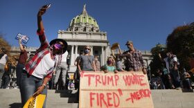 Hundreds of people gather in the state capital of Pennsylvania to display their support for Joe Biden hours after the state was called for Biden on November 07, 2020 in Harrisburg, Pennsylvania.  