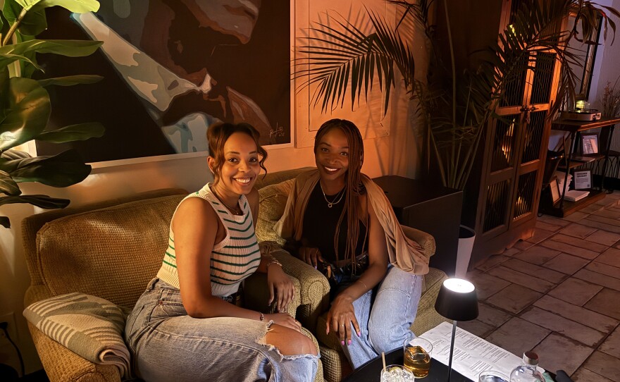 First-time guests, Jeo and Yona at Off The Clock, a new restaurant, listening bar, art gallery, and creative third space in Downtown Lake Worth Beach
