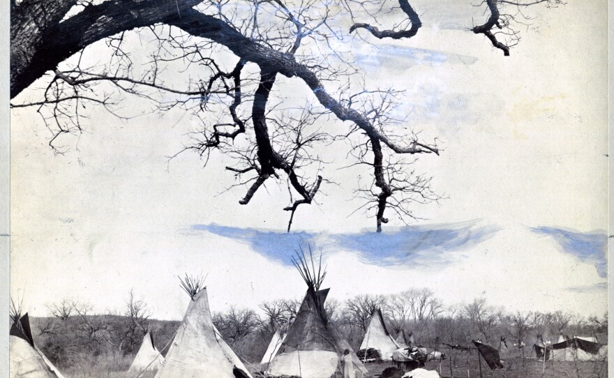 Comanche camps set up near Medicine Creek below Mount Scott during the winter months of 1872 to 1873.