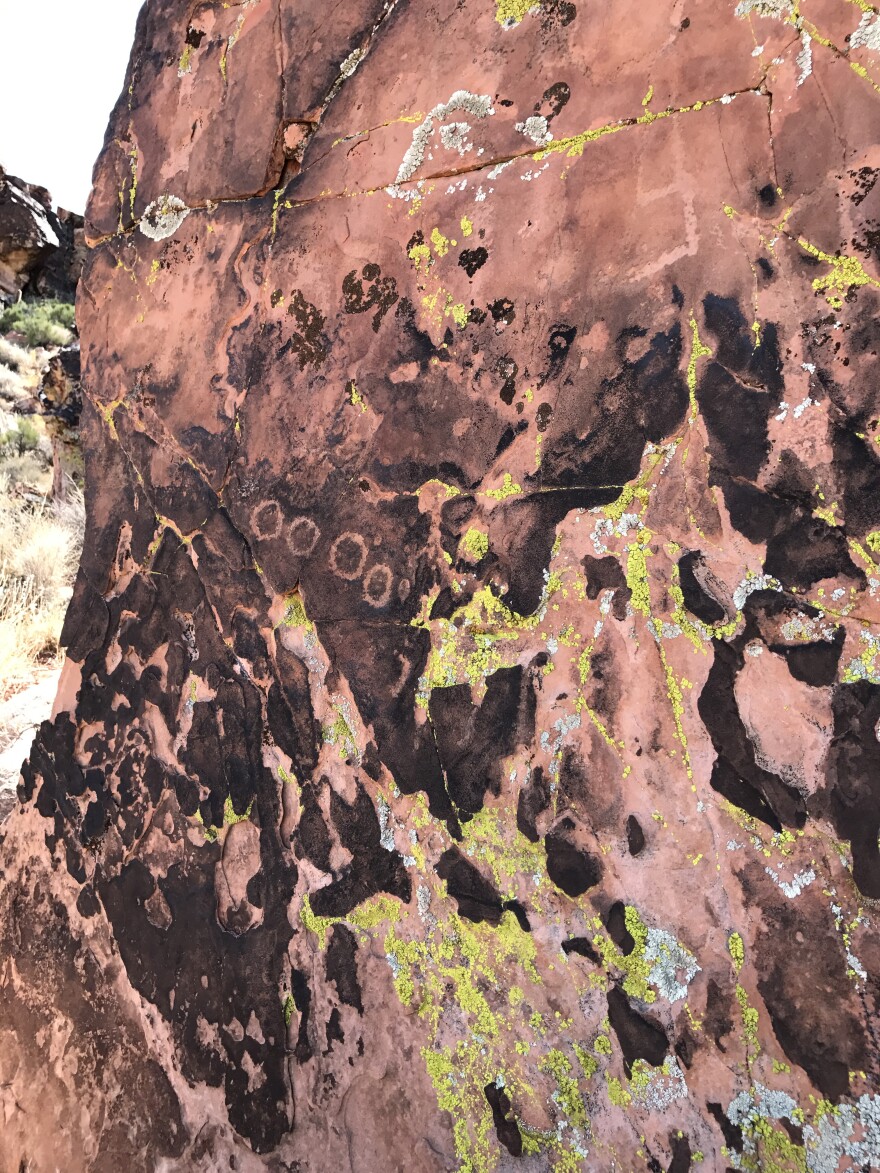 Bird Springs rock writing panel showing signs of damage