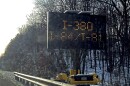 Digital signs on area interstate highways, such as this one on I-81 near Moosic, are warning motorists to expect delays and avoid the area if possible on the afternoon and evening of Tuesday, Dec. 9, 2025 as President Donald Trump visits Mount Airy Casino Resort in Monroe County.