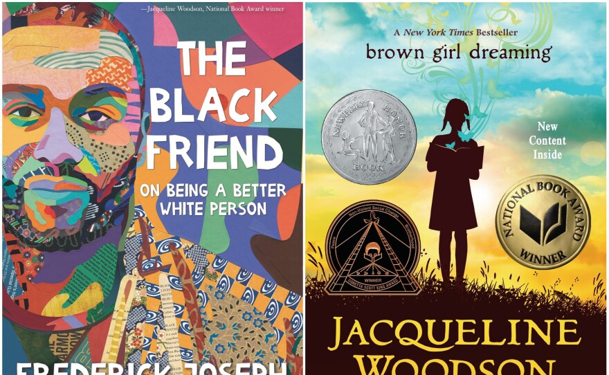 Collage. Book covers, from left: The Black Friend, Candlewick Press; Brown Girl Dreaming, Puffin;