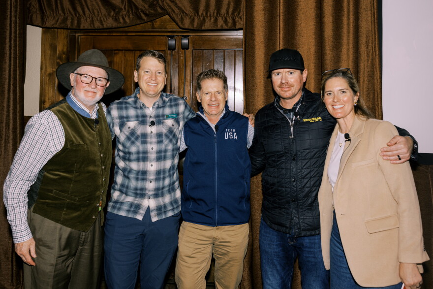 Longtime winter sports spokesperson Tom Kelly, Deer Valley President and Chief Operating Officer Todd Bennett, Utah Olympic Legacy Foundation Chief Operating Officer Calum Clark, Woodward Park City General Manager Gar Trayner and Park City Mountain Vice President and Chief Operating Officer Deirdra Walsh at the Park City Chamber & Visitors Bureau Fall Tourism Forum on Oct. 28, 2026.