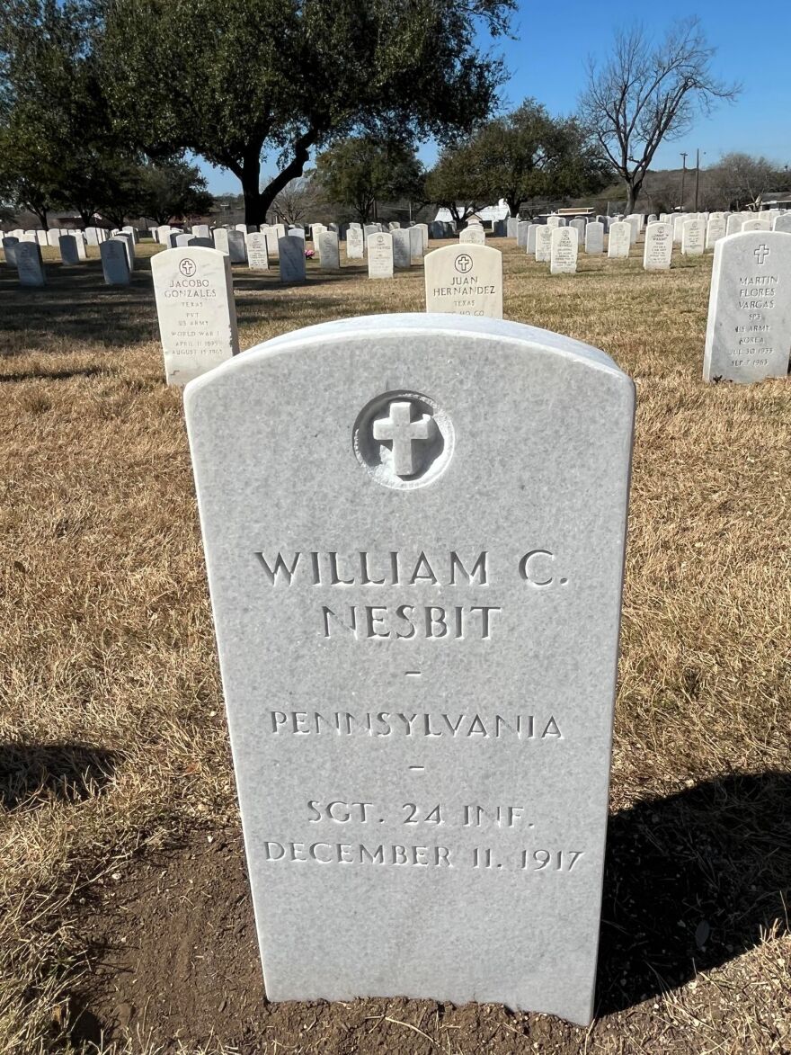 The new headstone for William C. Nesbit. It includes his birthplace and military rank. 