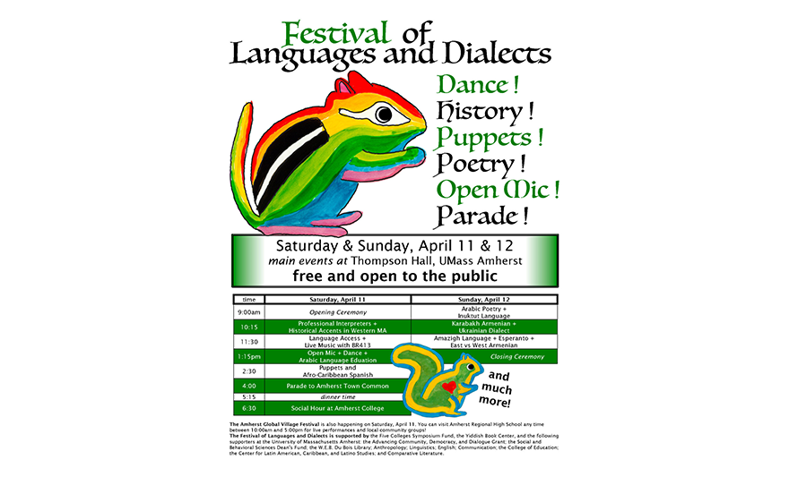 The first Festival of Language and Dialects happens April 11-12, 2026 at UMass Amherst.