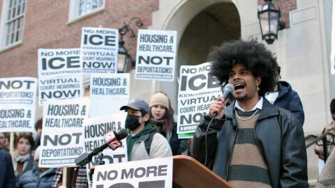 Diego Castillo, an organizer with the Rhode Island Deportation Defense Network, spoke at Thursday’s rally.