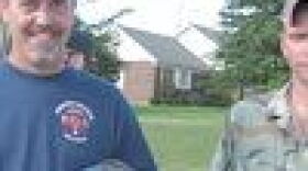 Mercer County firefighters Chris Goodlett, left, and Monte Kelly found Randall Chesser on Monday afternoon.