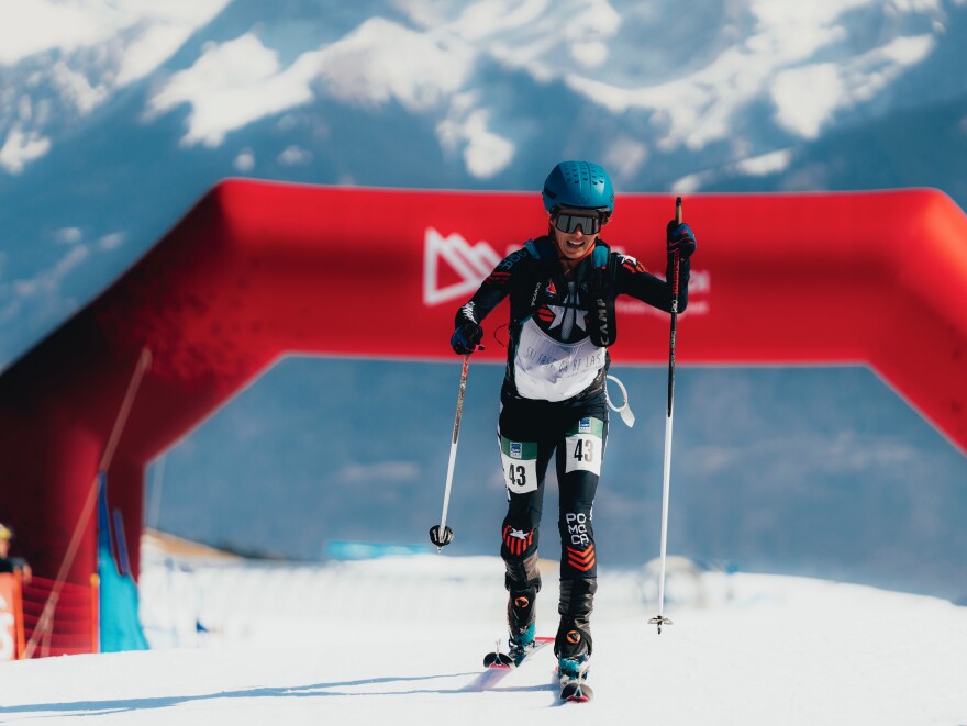 Jessie Young competing in the individual race at the 2025 ISMF Ski Mountaineering World Championships  in Morgins, Switzerland on March 7, 2025.