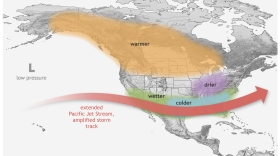 A graphic showing the general regional impacts of El Niño in North America.