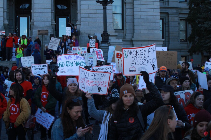 Students, parents and teachers rallied against gun-violence on the west steps of the State Capitol on Friday, Mar. 24, 2023, after a student at East High School shot and wounded two adult staff members.