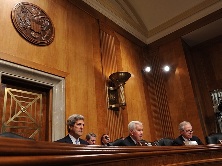 Senators John Kerry, D-Mass., Richard Lugar, R-Ind. and Bob Corker, R-Tenn., conduct a Senate Foreign Relations Committee Full committee hearing on Syria on March 1, 2012 on Capitol Hill. Lugar lost a primary election on Tuesday. It will mean the end of a 36-year long career.