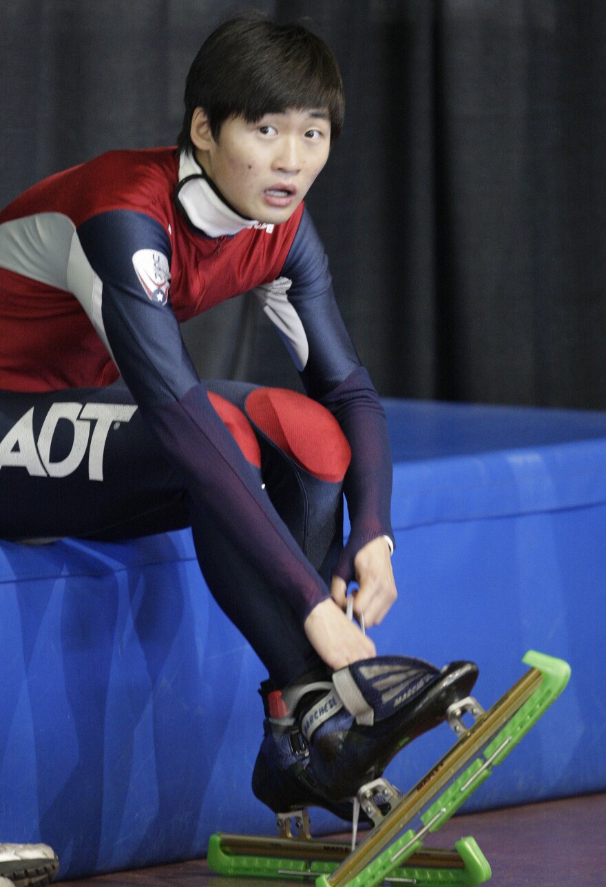 U.S. speedskater Simon Cho, seen here in 2012, will boycott a hearing in Germany over an incident in which he tampered with a Canadian athlete's skate. Cho says his coach ordered him to tamper with the equipment.