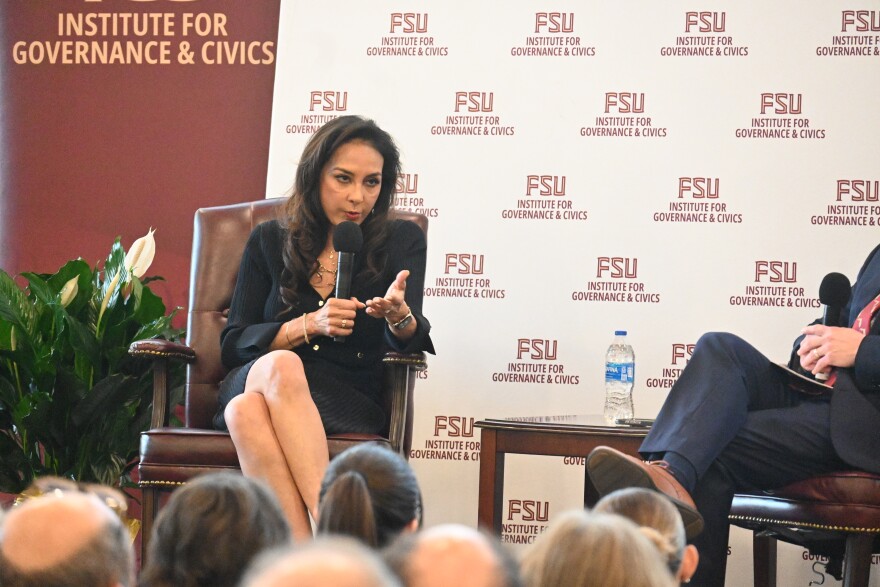 U.S. Assistant Attorney General for the Civil Rights Division Harmeet Dhillon speaks during an event hosted by Florida State University's Institute for Governance and Civics on Feb. 12, 2026.