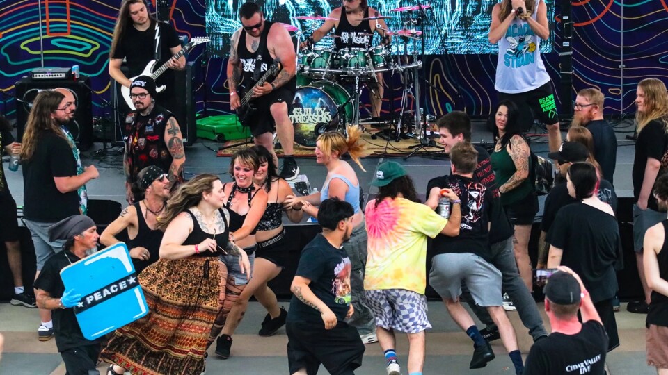 The inaugural Chroma 63 Midwest Art & Sound Festival in Waterloo was the site of several all-ages mosh pits, including during hometown thrash metal band Guilty Of Treason's set.