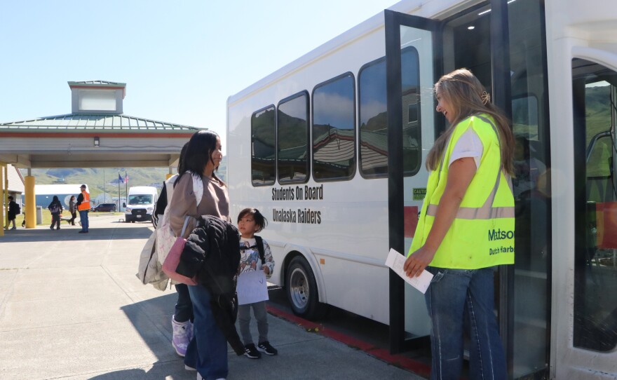 Unalaska Eagle's View Elementary School students on their first day back to school on Wednesday, Aug. 20, 2025.